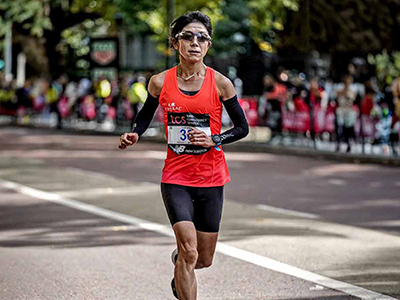 Mai Fujisawa cruises towards the finish line in London